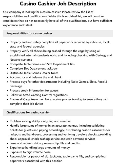 casino cashier job description